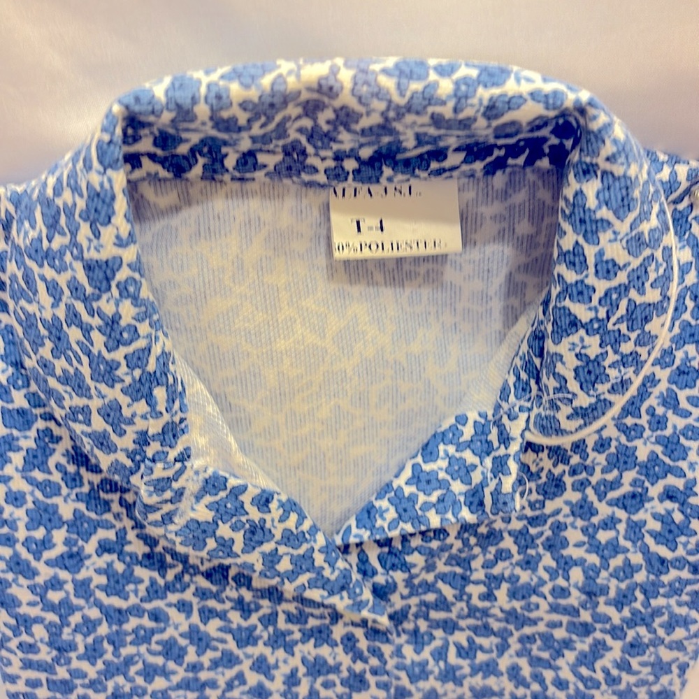 NWOT ALFA -3 SL KIDS UNISEX BUTTON DOWN  BLUE & WHITE FLOWER PRINT SHIRT SIZE 4 - Picture 7 of 10